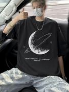 Baskılı Oversize Bisiklet Yaka T-shirt - Siyah resmi